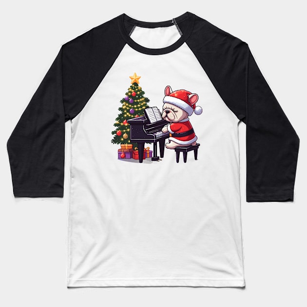 French Bulldog Playing Piano Christmas Baseball T-Shirt by Graceful Designs